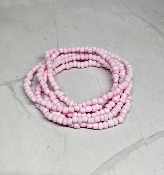 Single Strand Pink Matte Seed Bead Stretch Bracelet