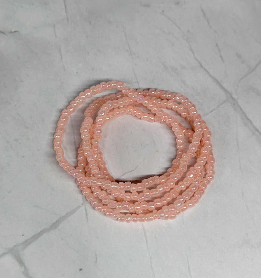 Single Strand Light Coral Seed Bead Stretch Bracelet