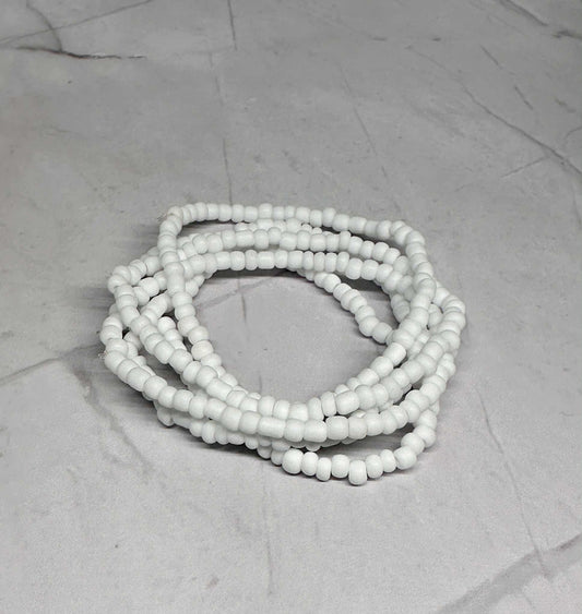 Single Strand White Luster Seed Bead Stretch Bracelet