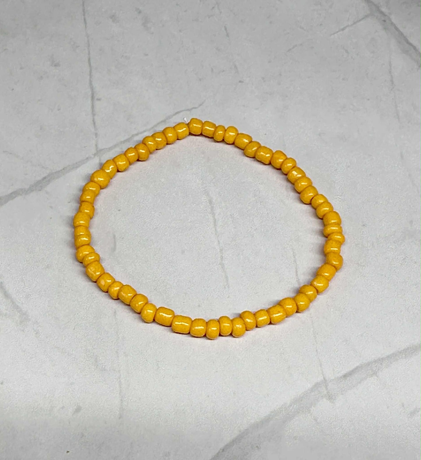 Single Strand Sun Yellow Seed Bead Stretch Bracelet