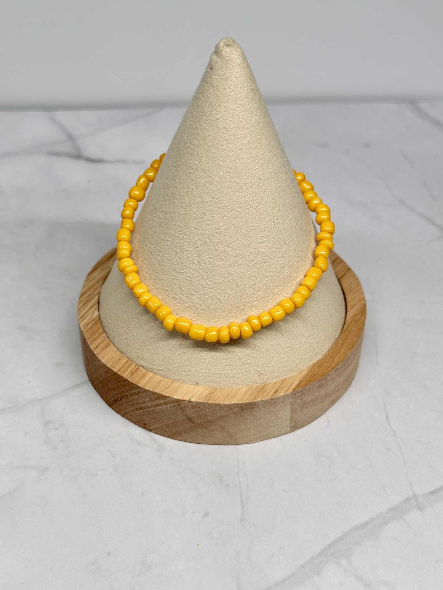 Single Strand Sun Yellow Seed Bead Stretch Bracelet