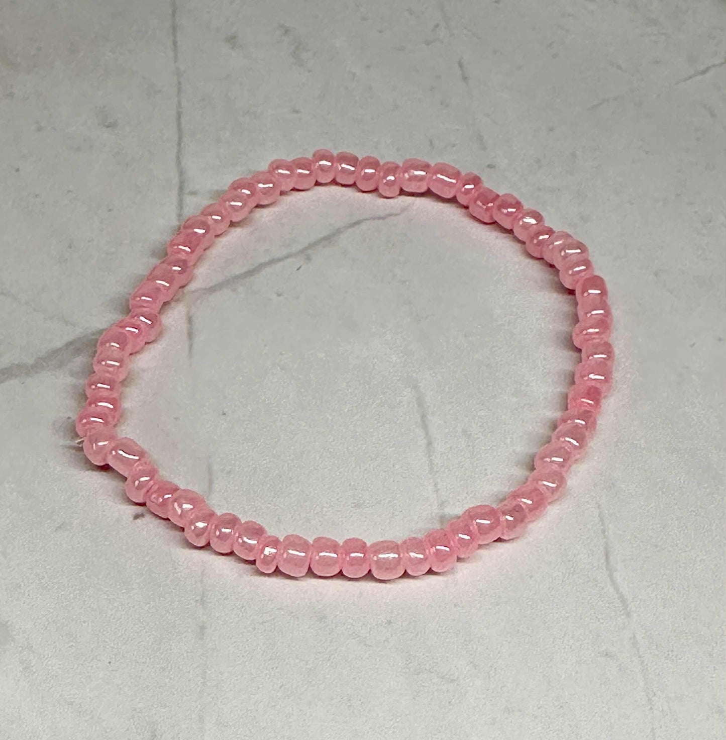 Single Strand Pink Seed Bead Stretch Bracelet