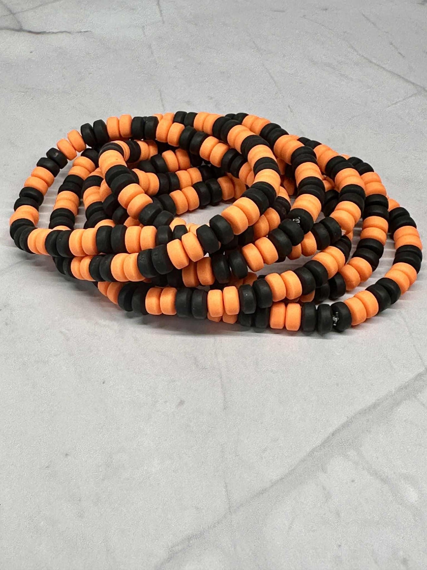 Single Strand Orange & Black Clay Bead Stretch Bracelet, halloween bracelet
