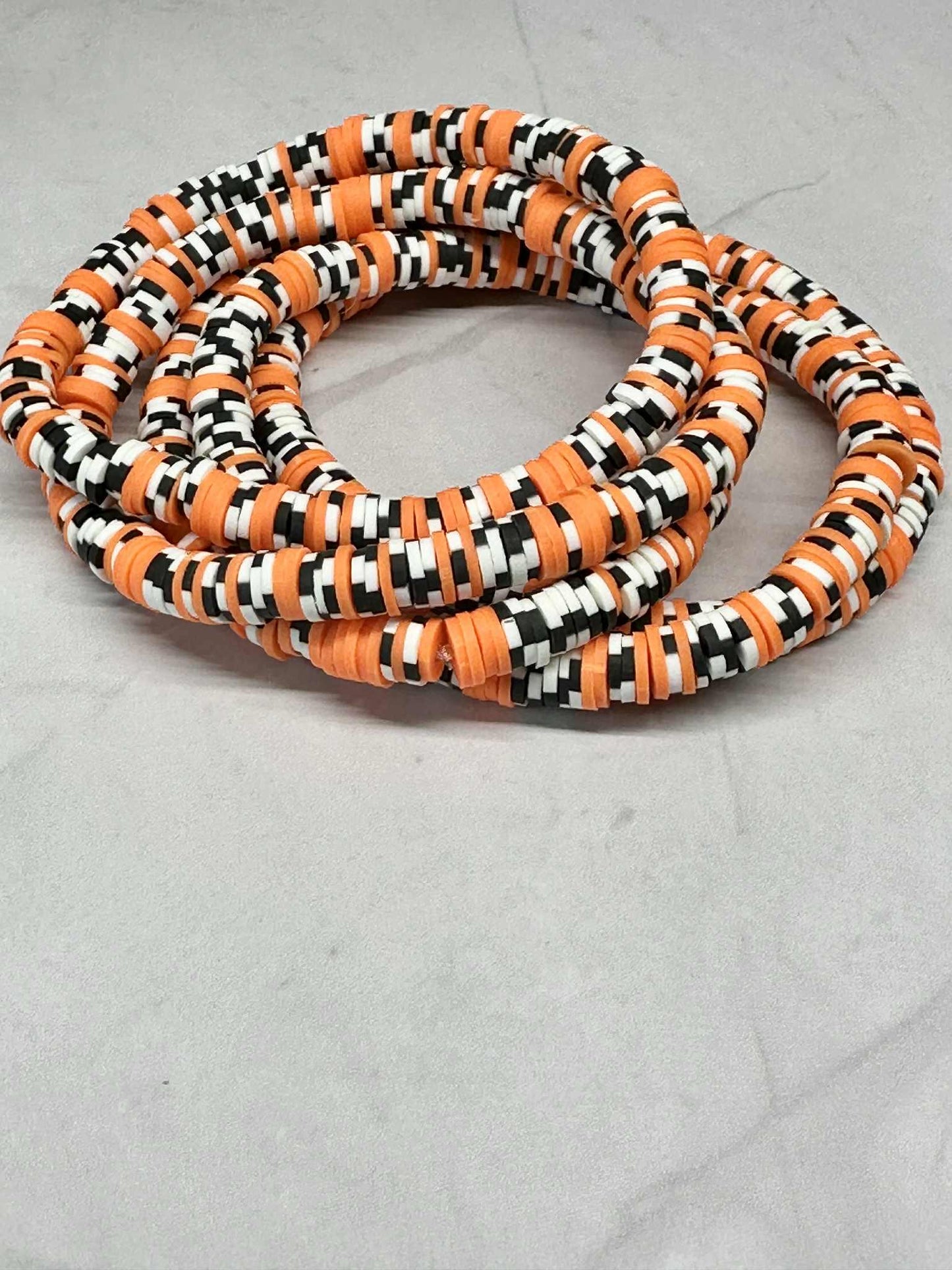 Single Strand Orange & Black Clay Bead Stretch Bracelet