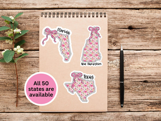 Pink Coquette Bow States Sticker