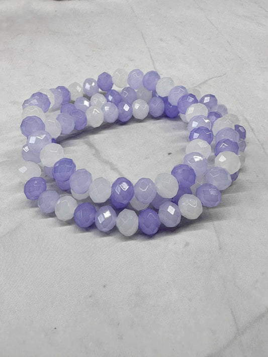 Single Strand Purple Glass Beaded Stretch Bracelet