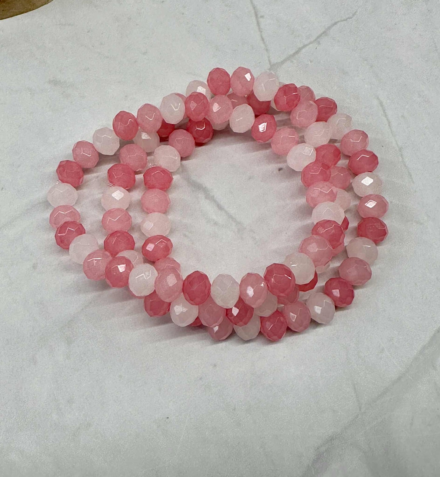 Single Strand Pink Glass Beaded Stretch Bracelet