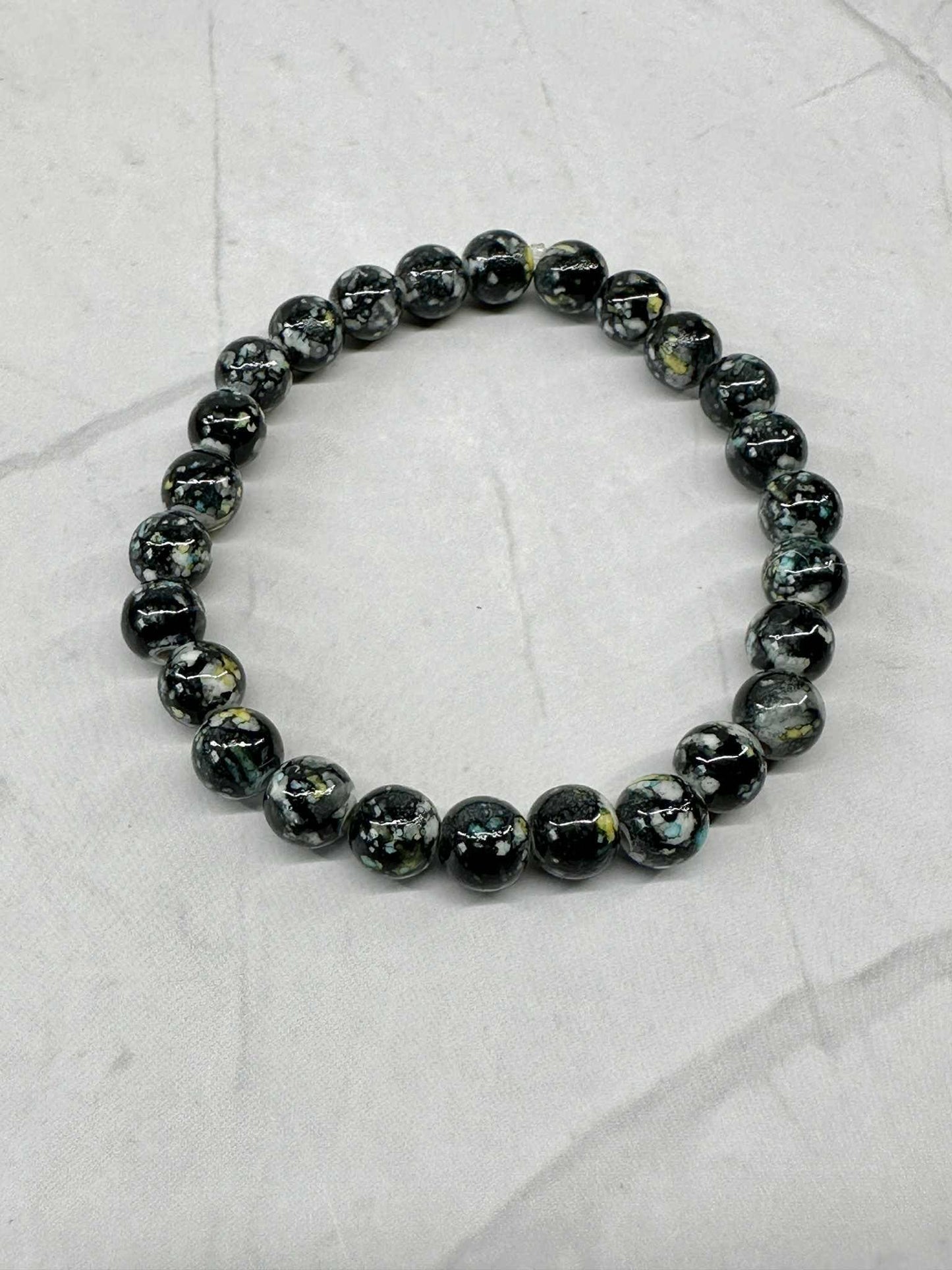 Single Strand Black Glass Beaded Stretch Bracelet