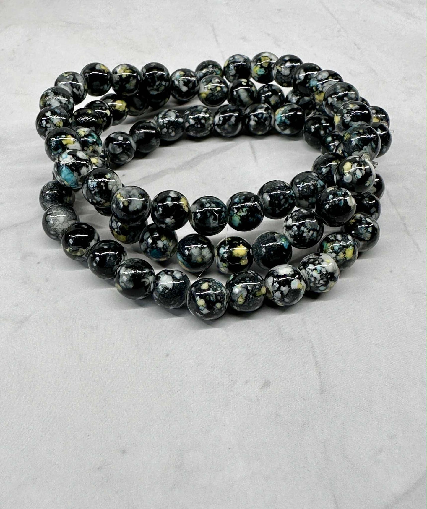 Single Strand Black Glass Beaded Stretch Bracelet