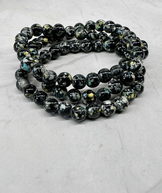 Single Strand Black Glass Beaded Stretch Bracelet