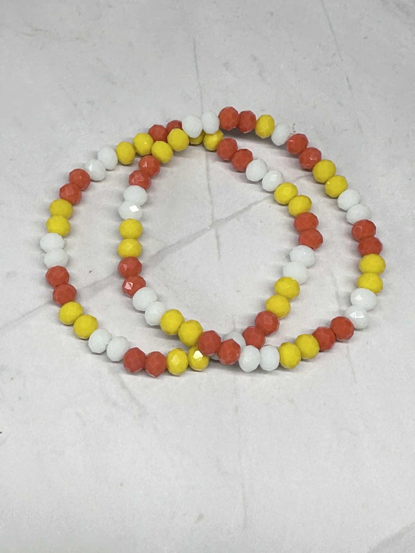 Single Strand Candy Corn Colors Faceted Beaded Stretch Bracelet