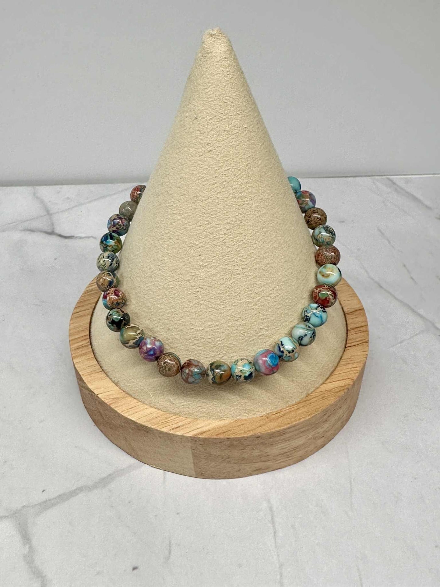 Multi Color Rustic Glass Beaded Stretch Bracelet
