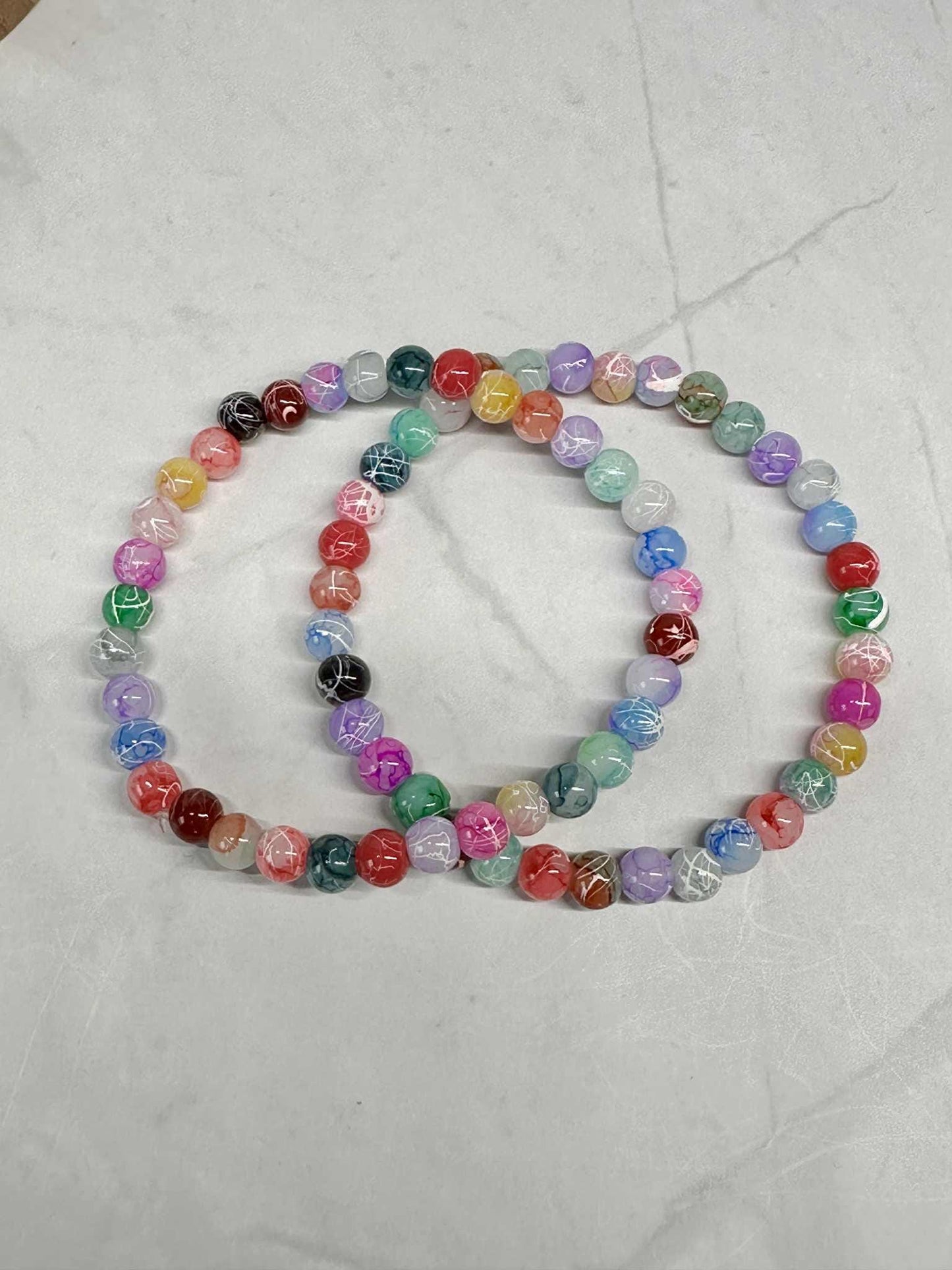 Single Strand Multi Color Crackle Glass Beaded Stretch Bracelet