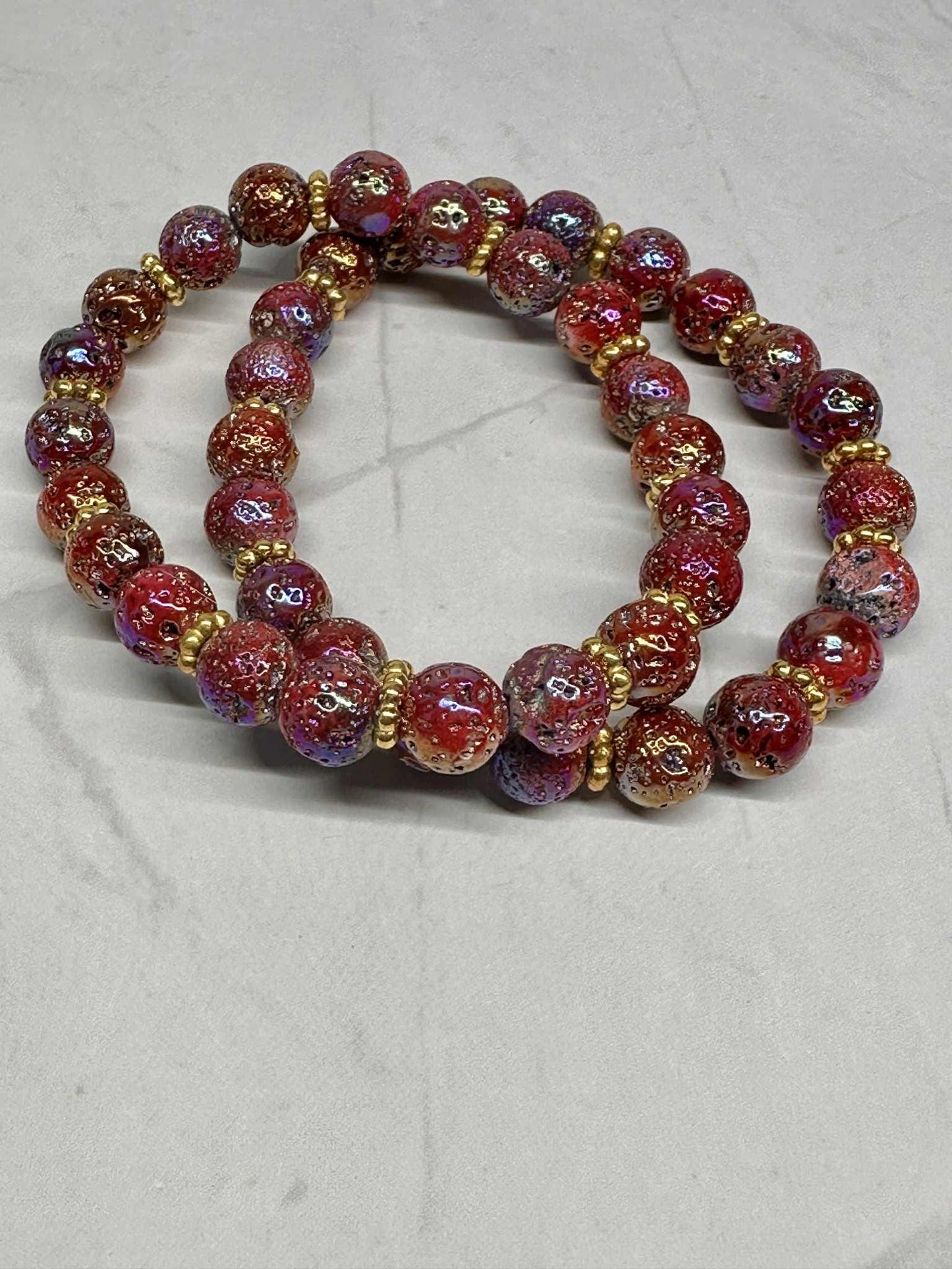 Multi Color Dark Red Glass Beaded Stretch Bracelet