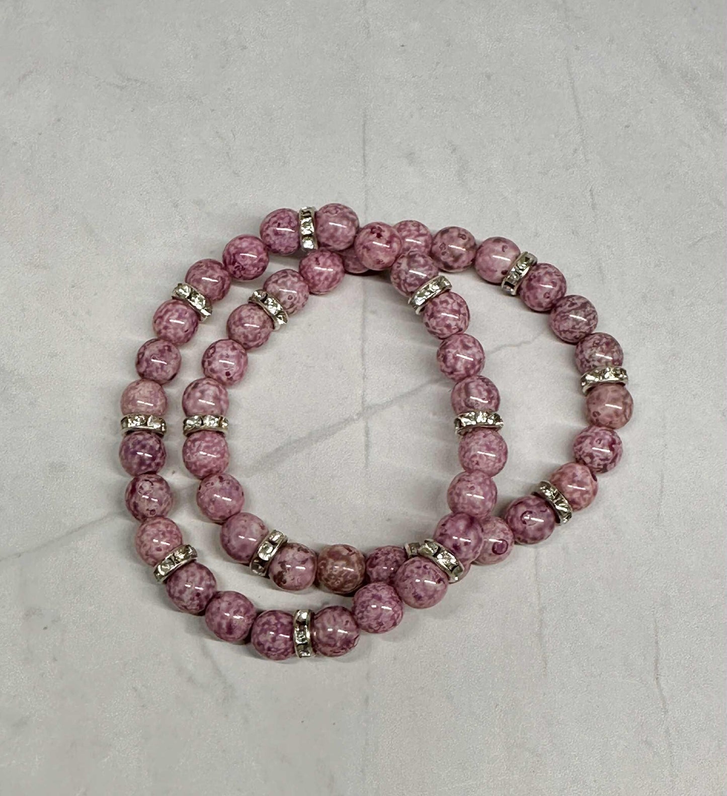 Single Strand Pink Glass Beaded Stretch Bracelet