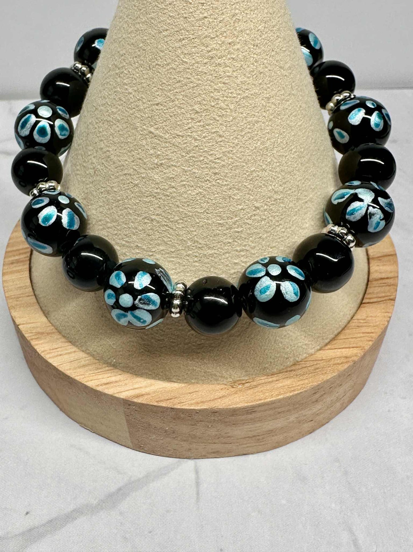 Chunky Flowered Glass Beaded Stretch Bracelet