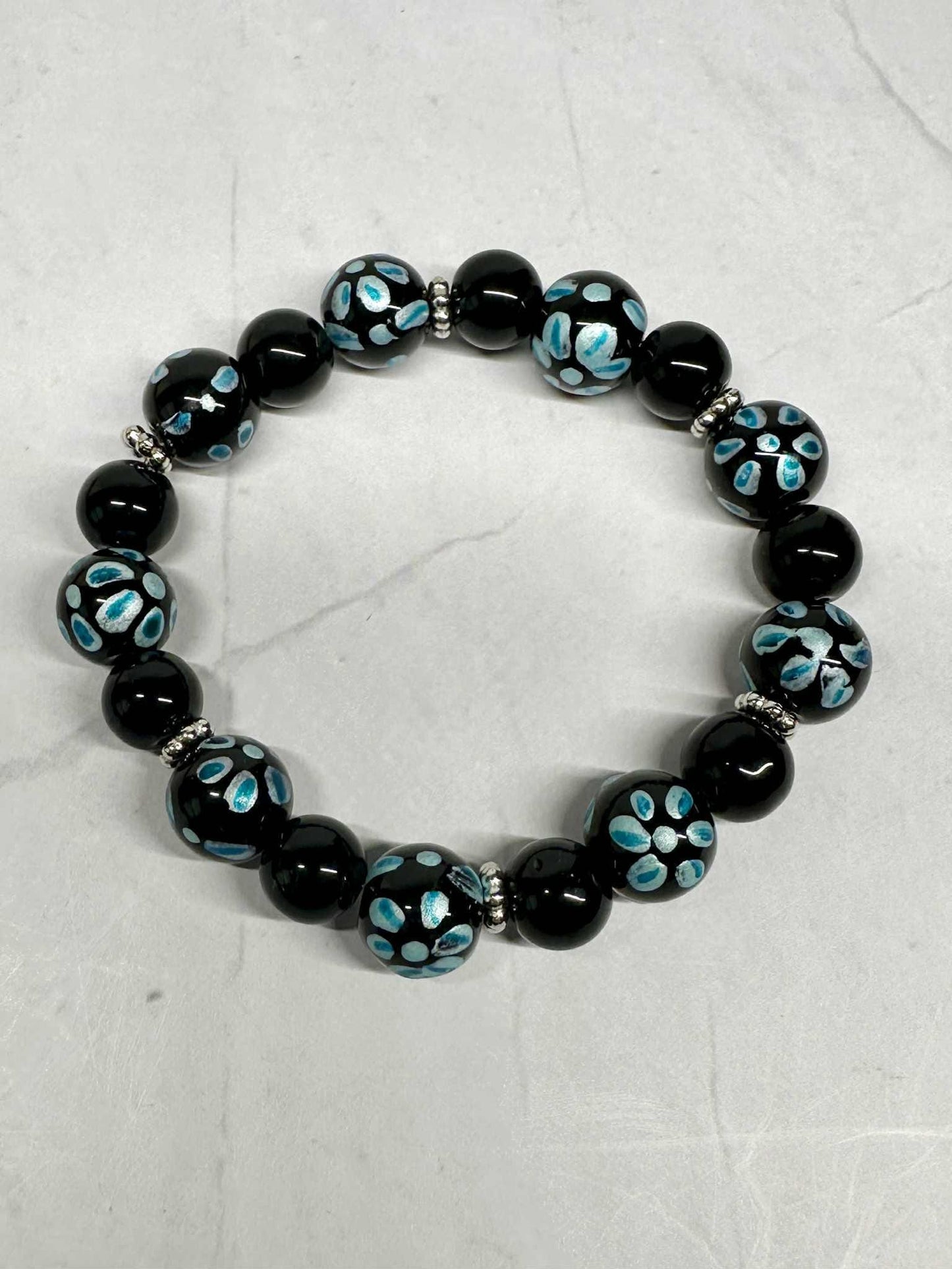 Chunky Flowered Glass Beaded Stretch Bracelet