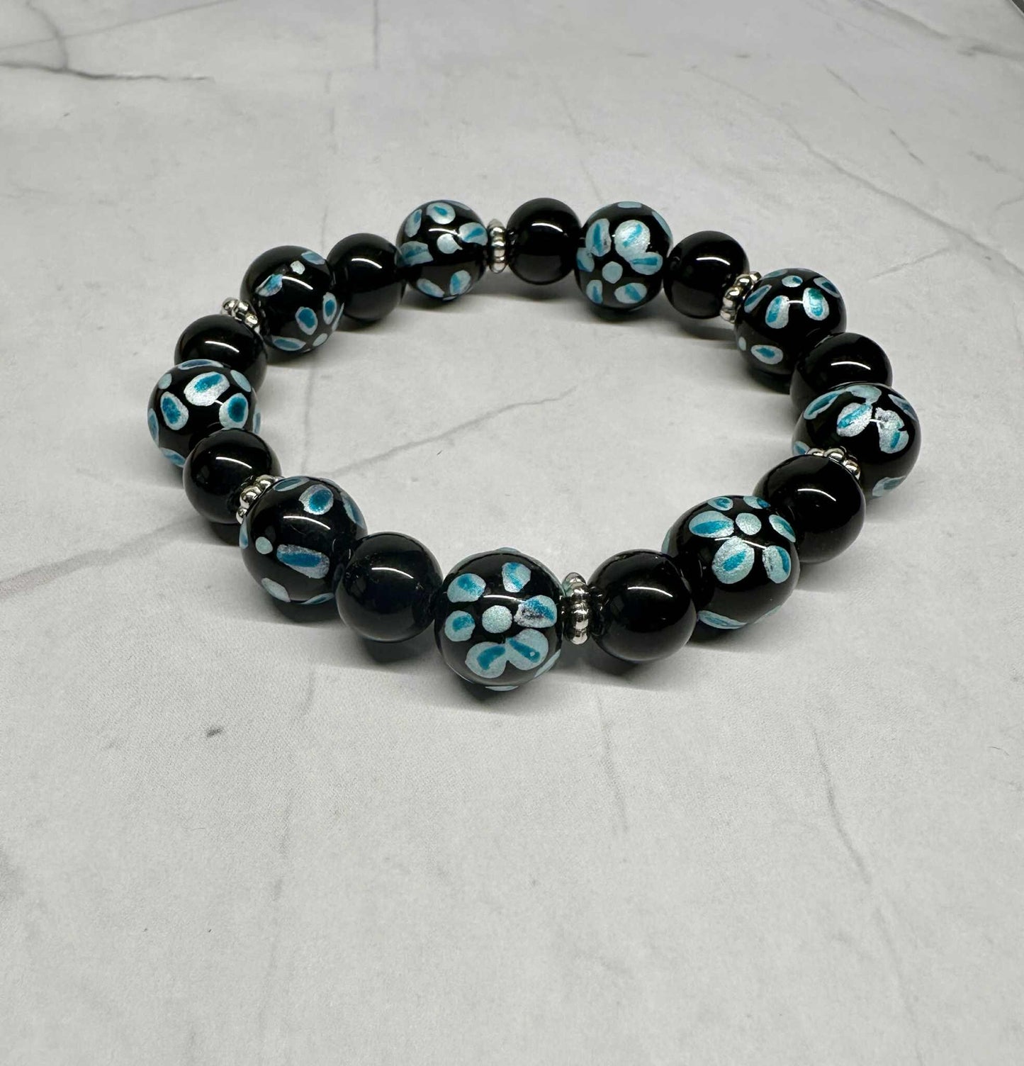 Chunky Flowered Glass Beaded Stretch Bracelet
