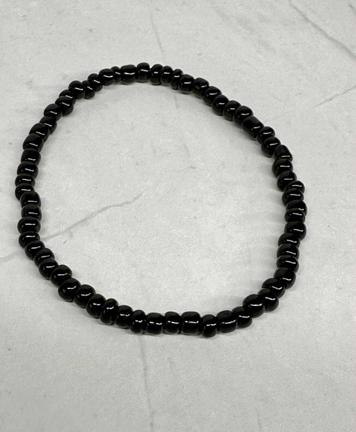 Single Strand Black Seed Bead Stretch Bracelet