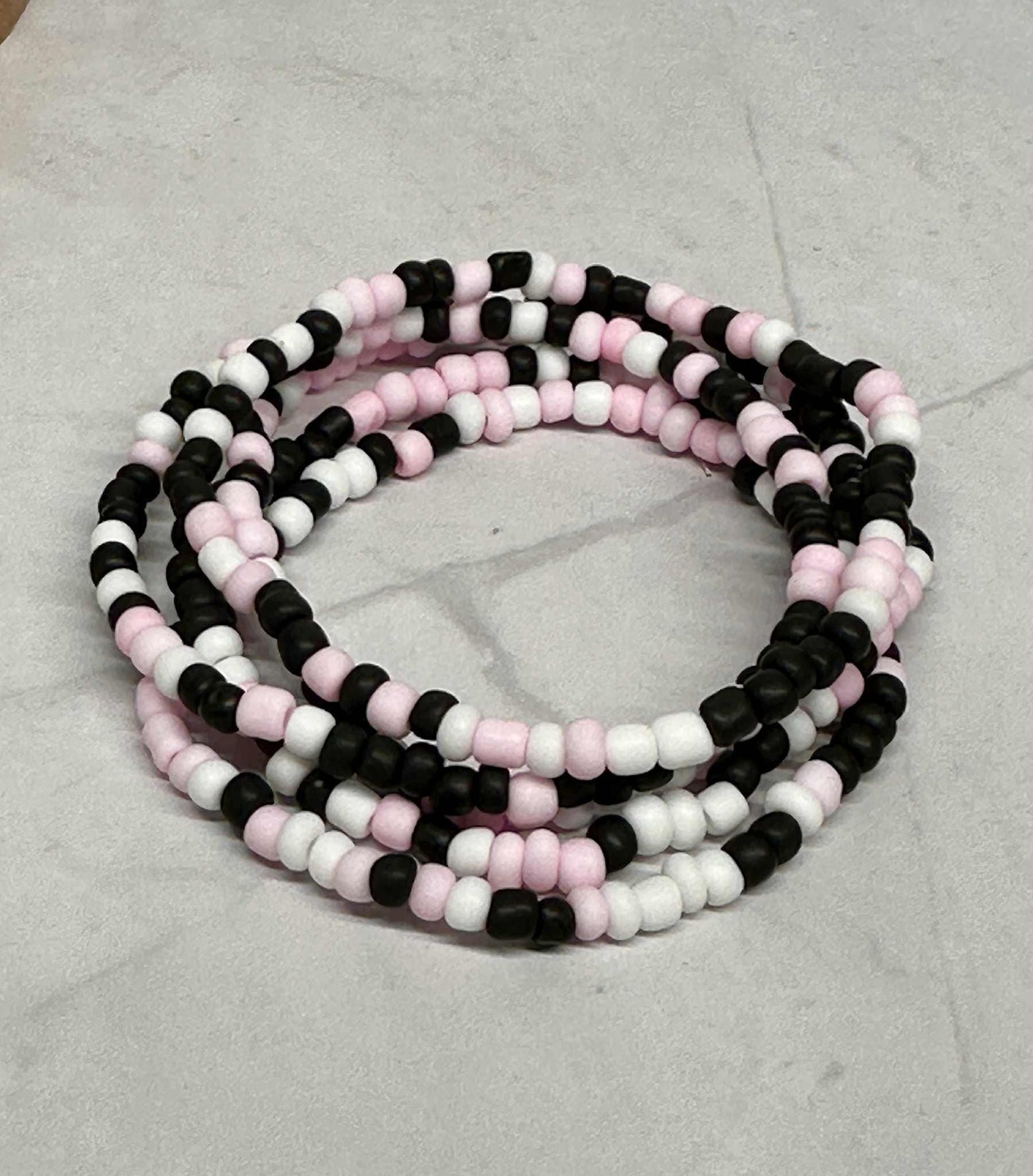 Single Strand Pink/Black/White Matte Seed Bead Bracelet