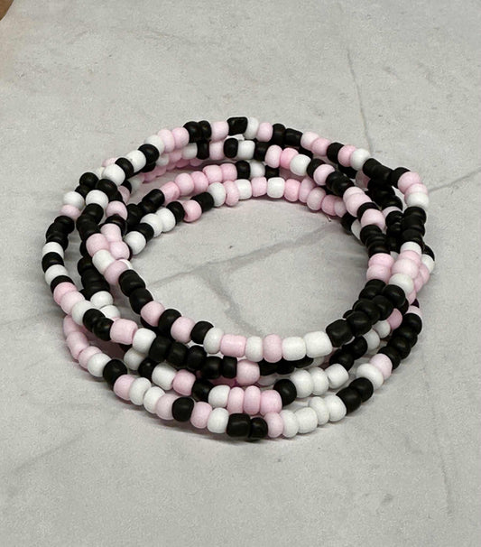 Single Strand Pink/Black/White Matte Seed Bead Bracelet