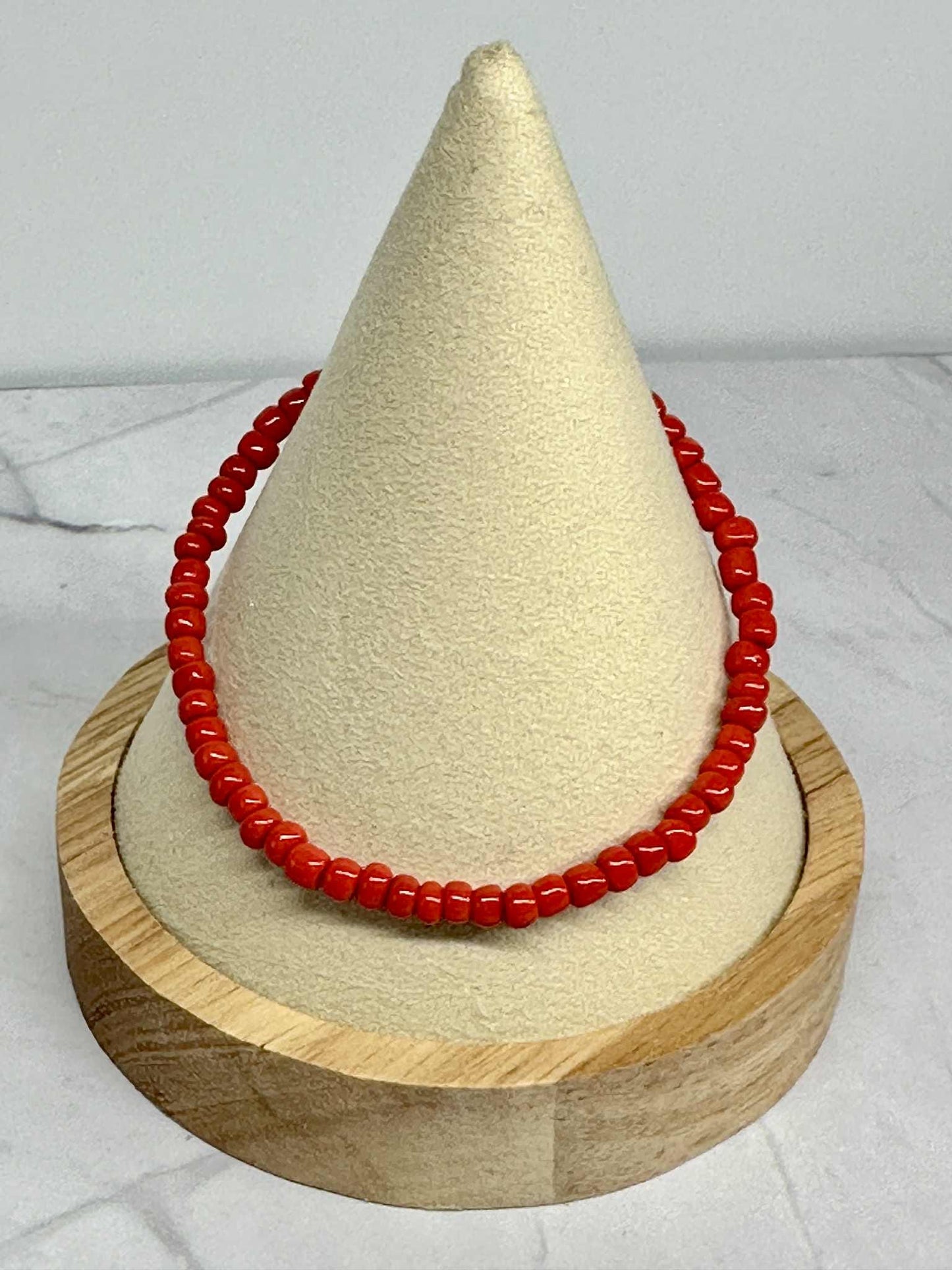 Single Strand Red Seed Bead Stretch Bracelet
