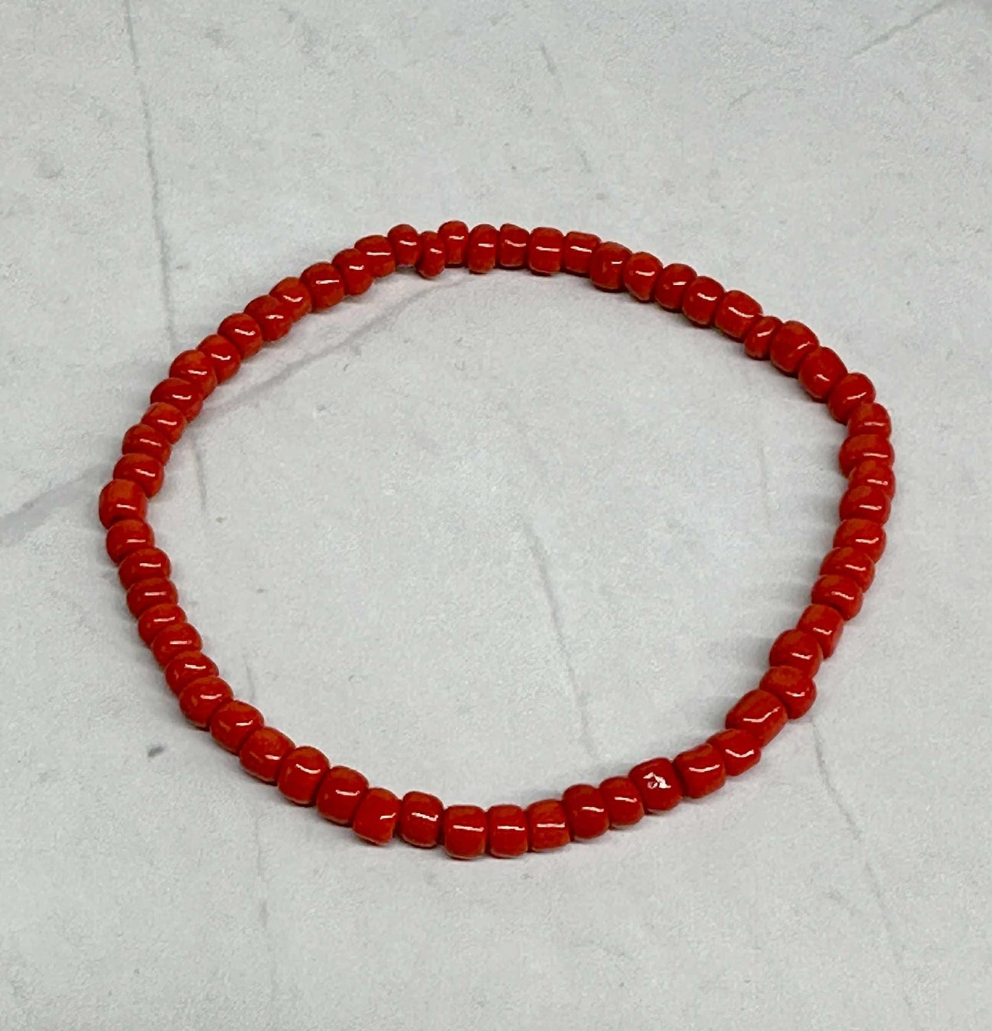 Single Strand Red Seed Bead Stretch Bracelet