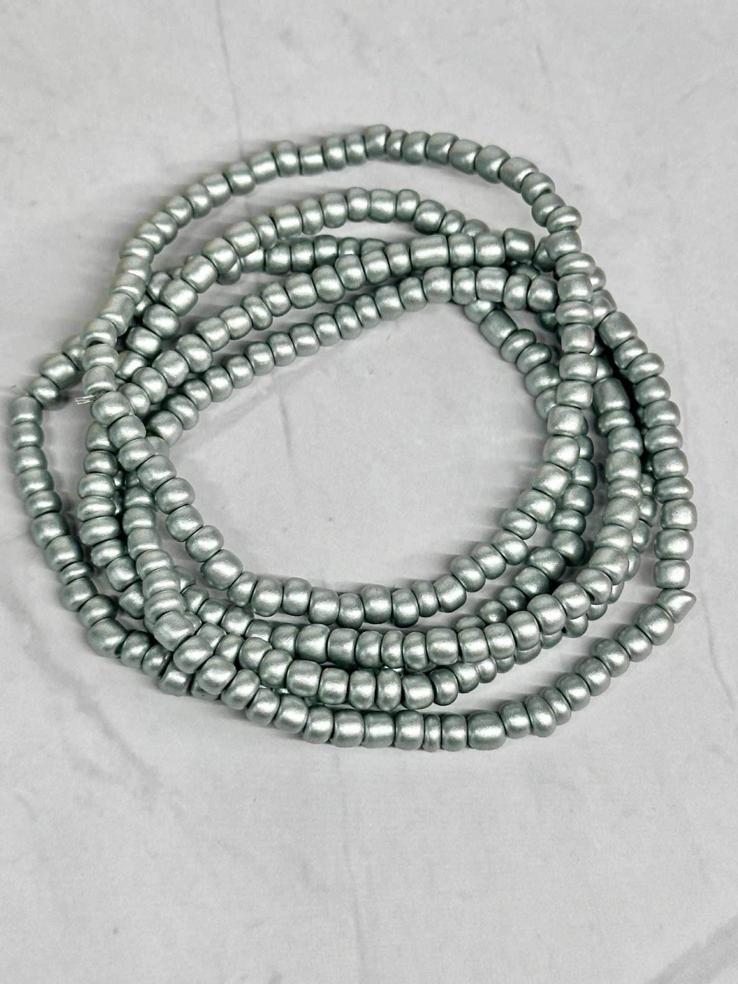 Single Strand Silver Seed Bead Stretch Bracelet
