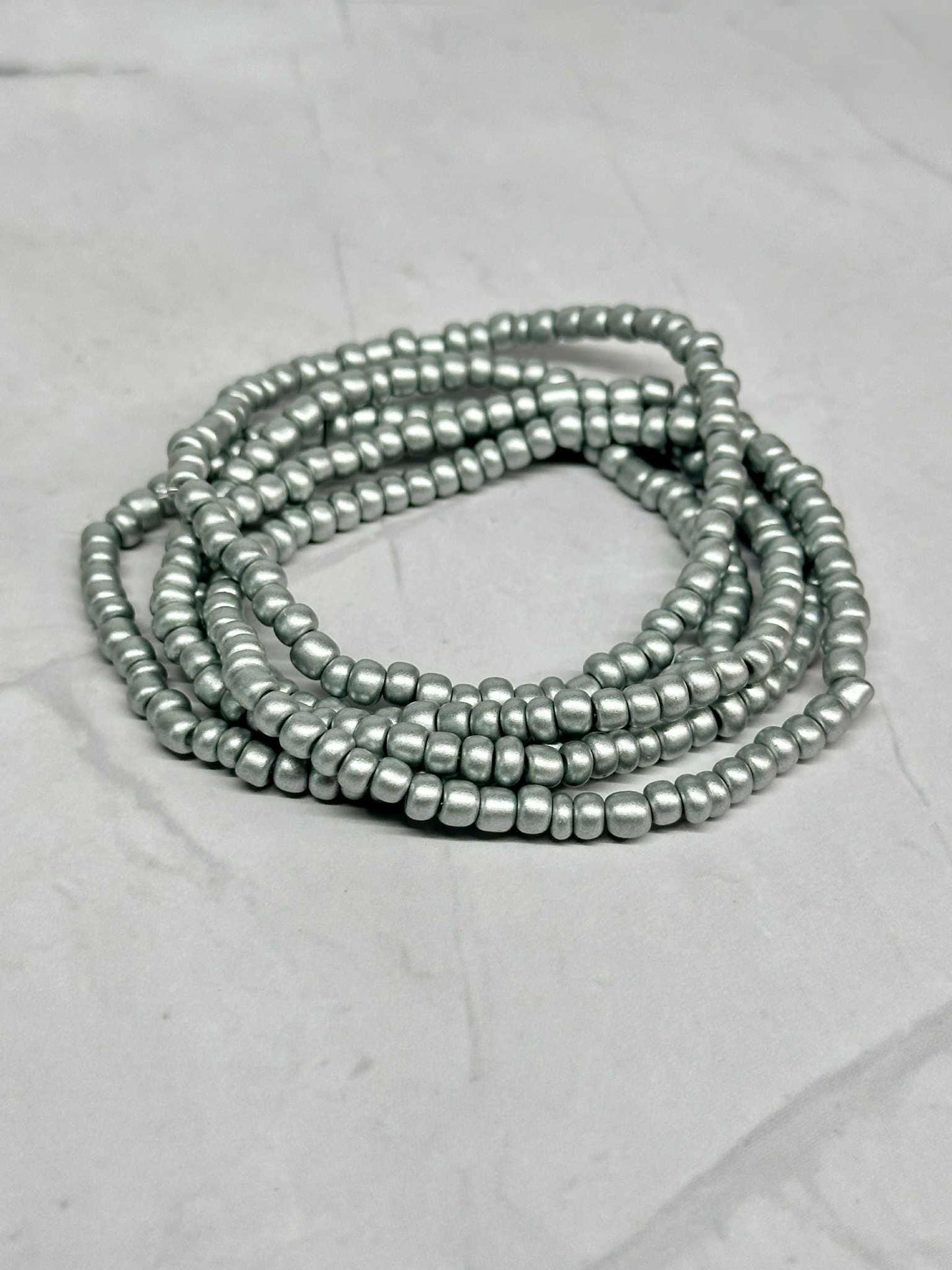 Single Strand Silver Seed Bead Stretch Bracelet