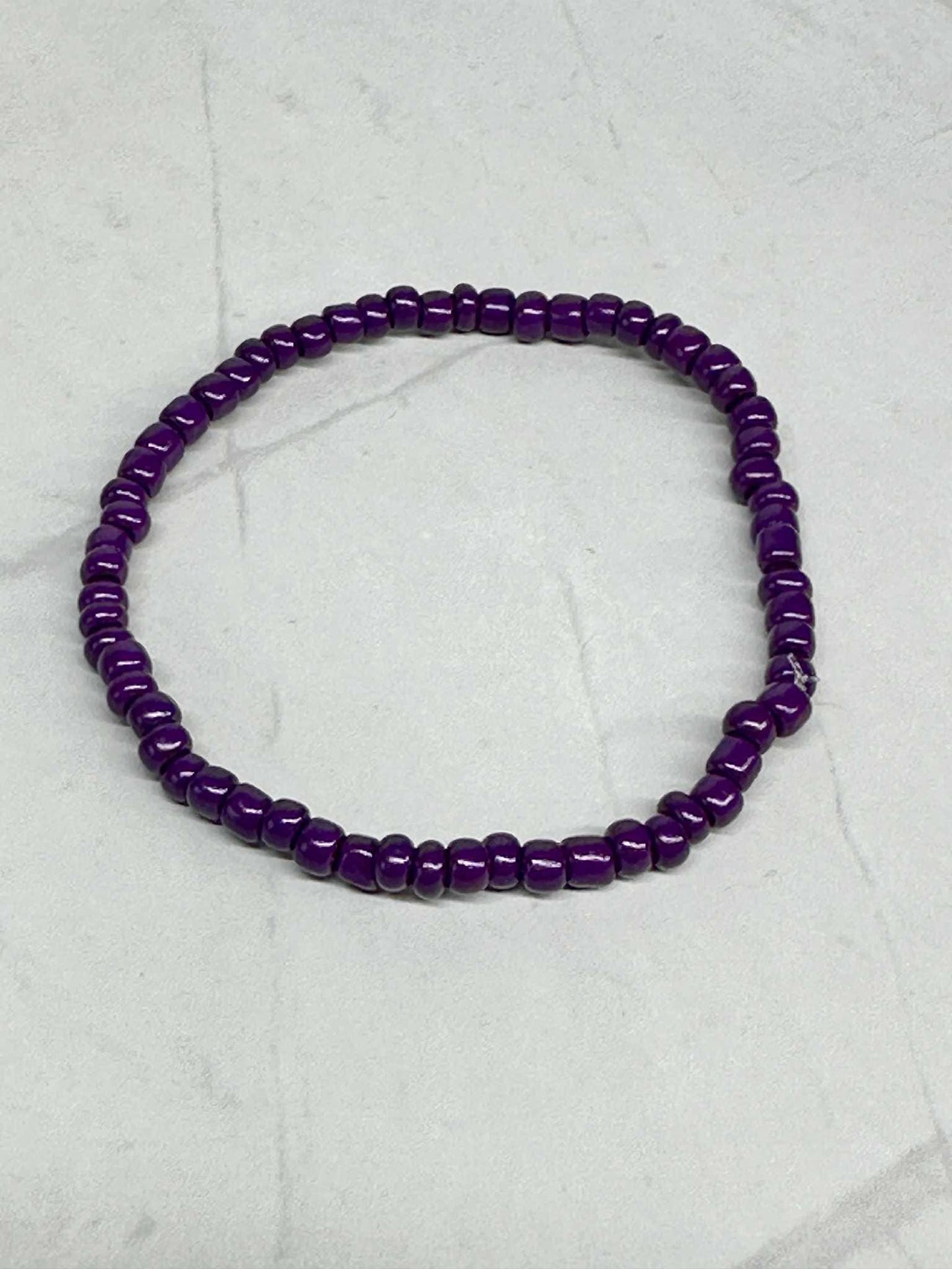 Single Strand Dark Purple Seed Bead Stretch Bracelet