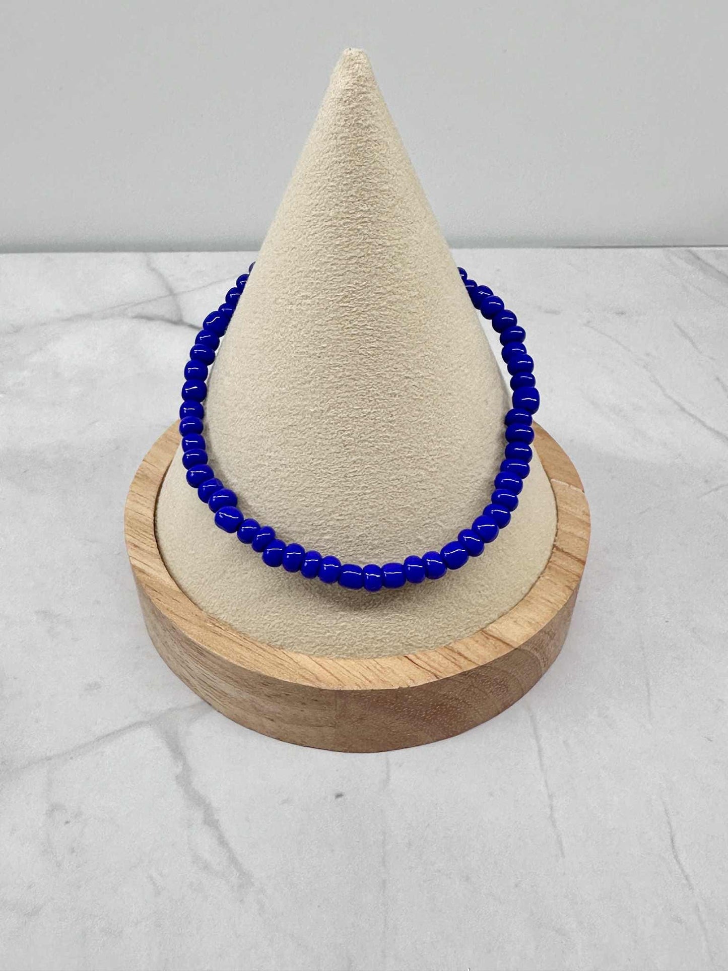 Single Strand Royal Blue Seed Bead Stretch Bracelet