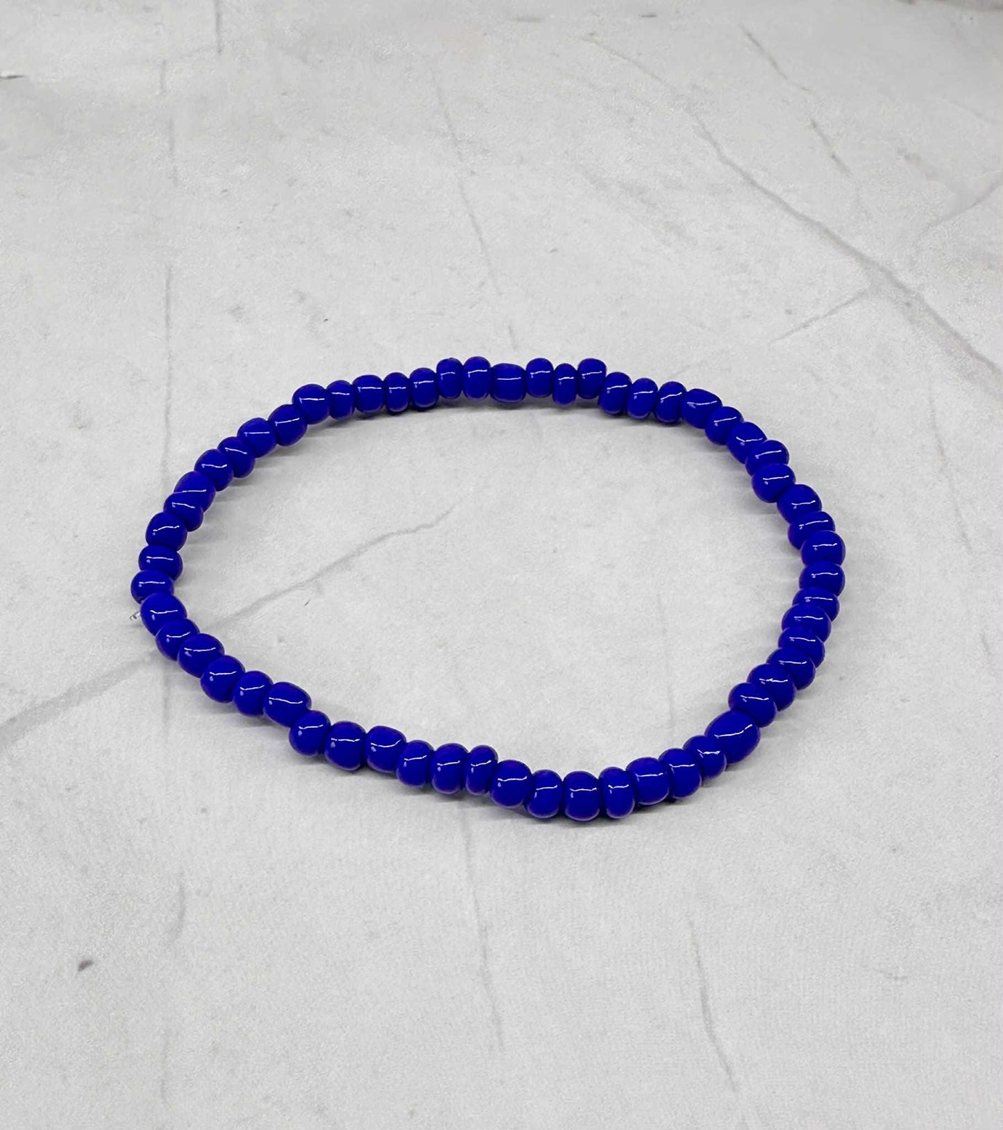 Single Strand Royal Blue Seed Bead Stretch Bracelet