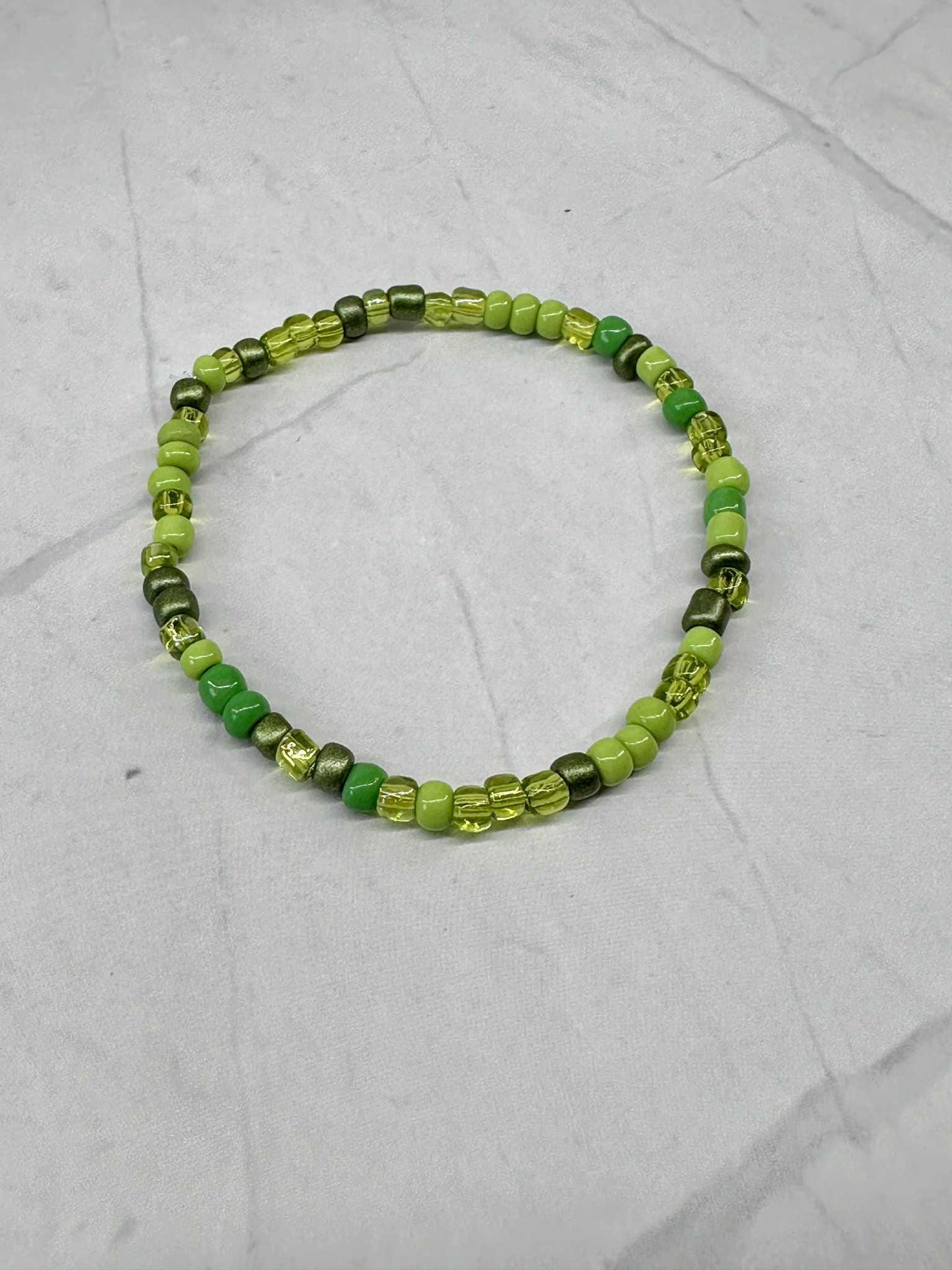 Single Strand Multi Green Seed Bead Bracelet
