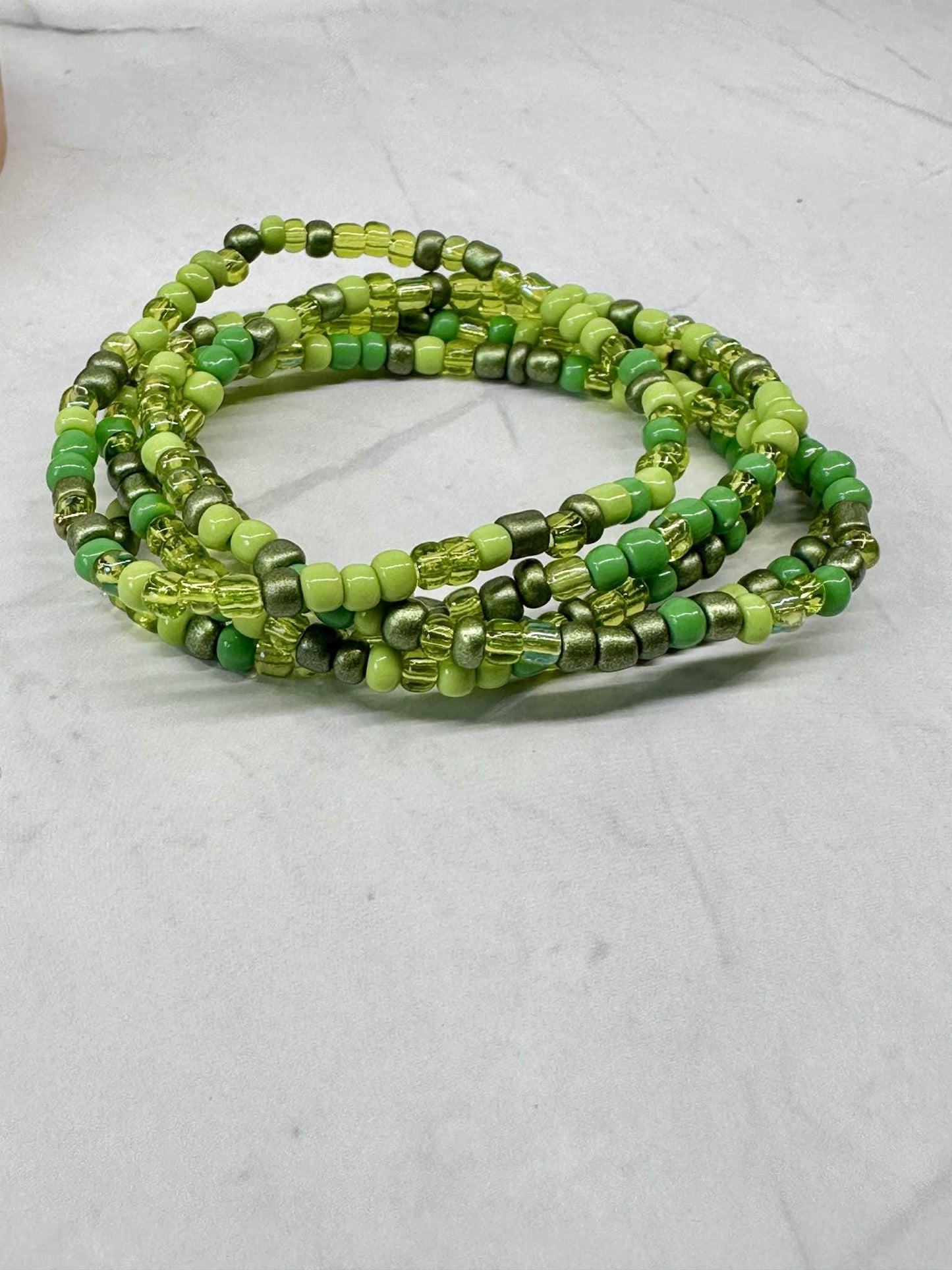 Single Strand Multi Green Seed Bead Bracelet