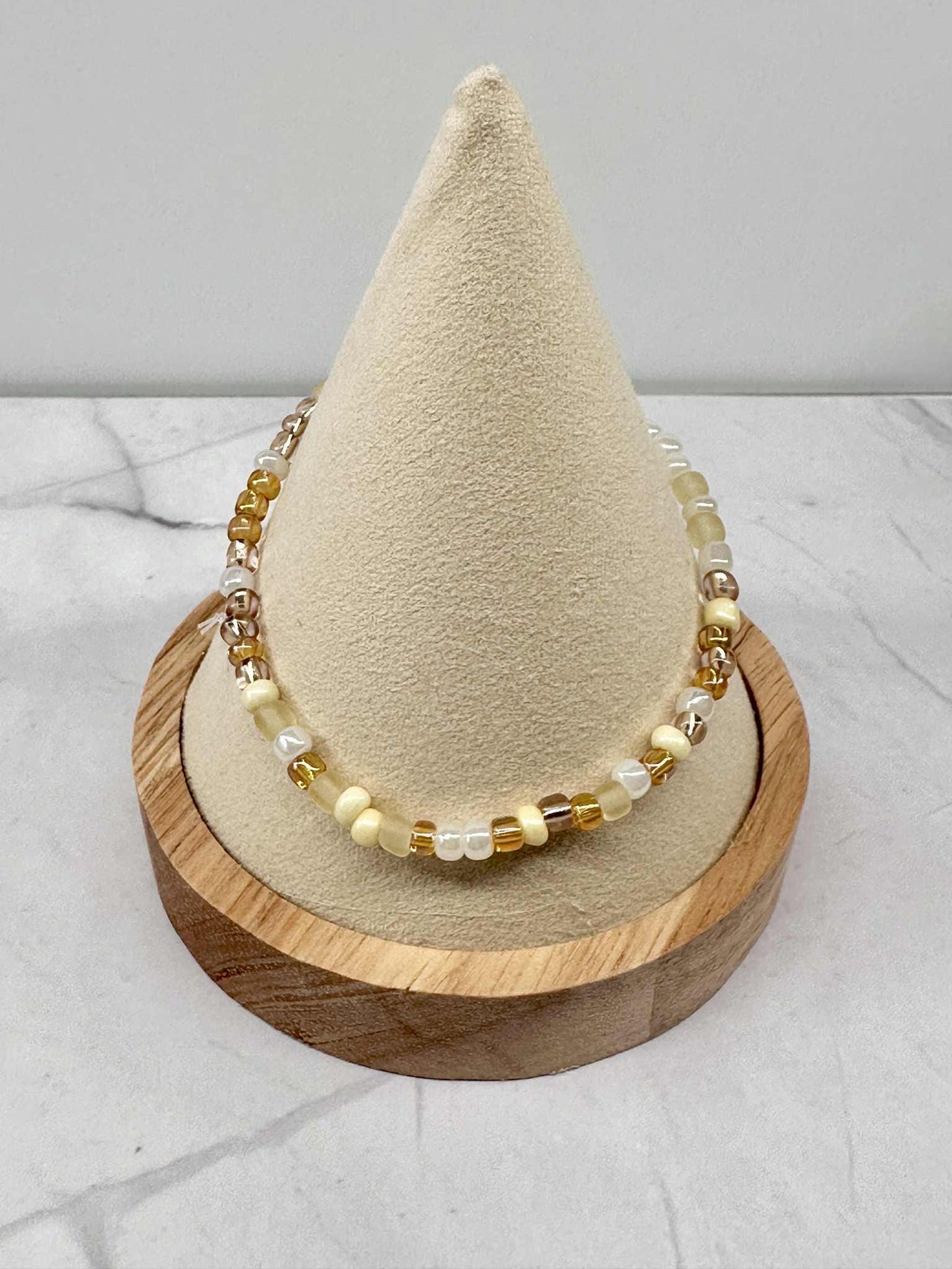Single Strand Buttercream Multi Seed Bead Bracelet