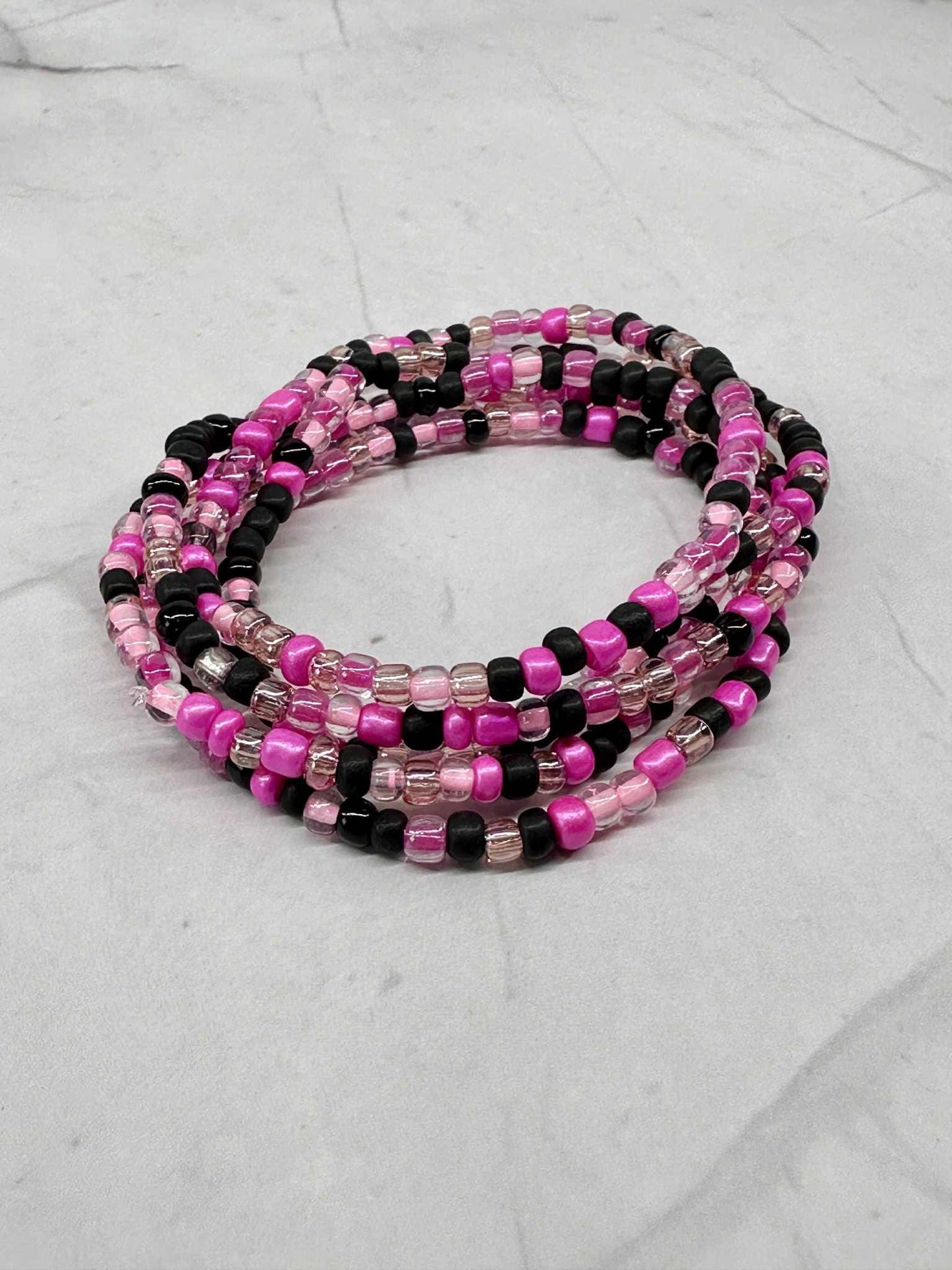 Pink/Black/Clear Seed Bead Stretch Bracelet