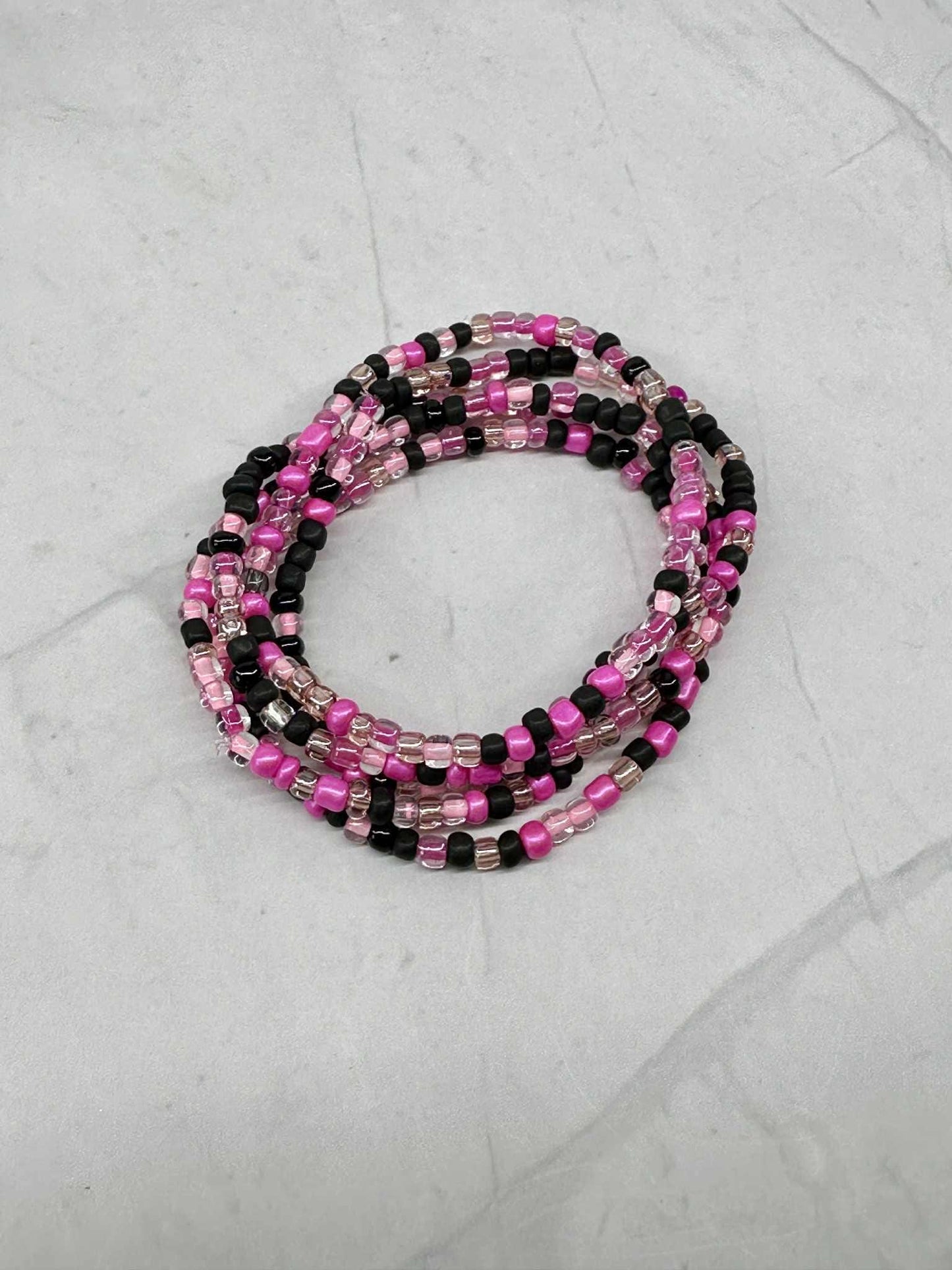 Pink/Black/Clear Seed Bead Stretch Bracelet