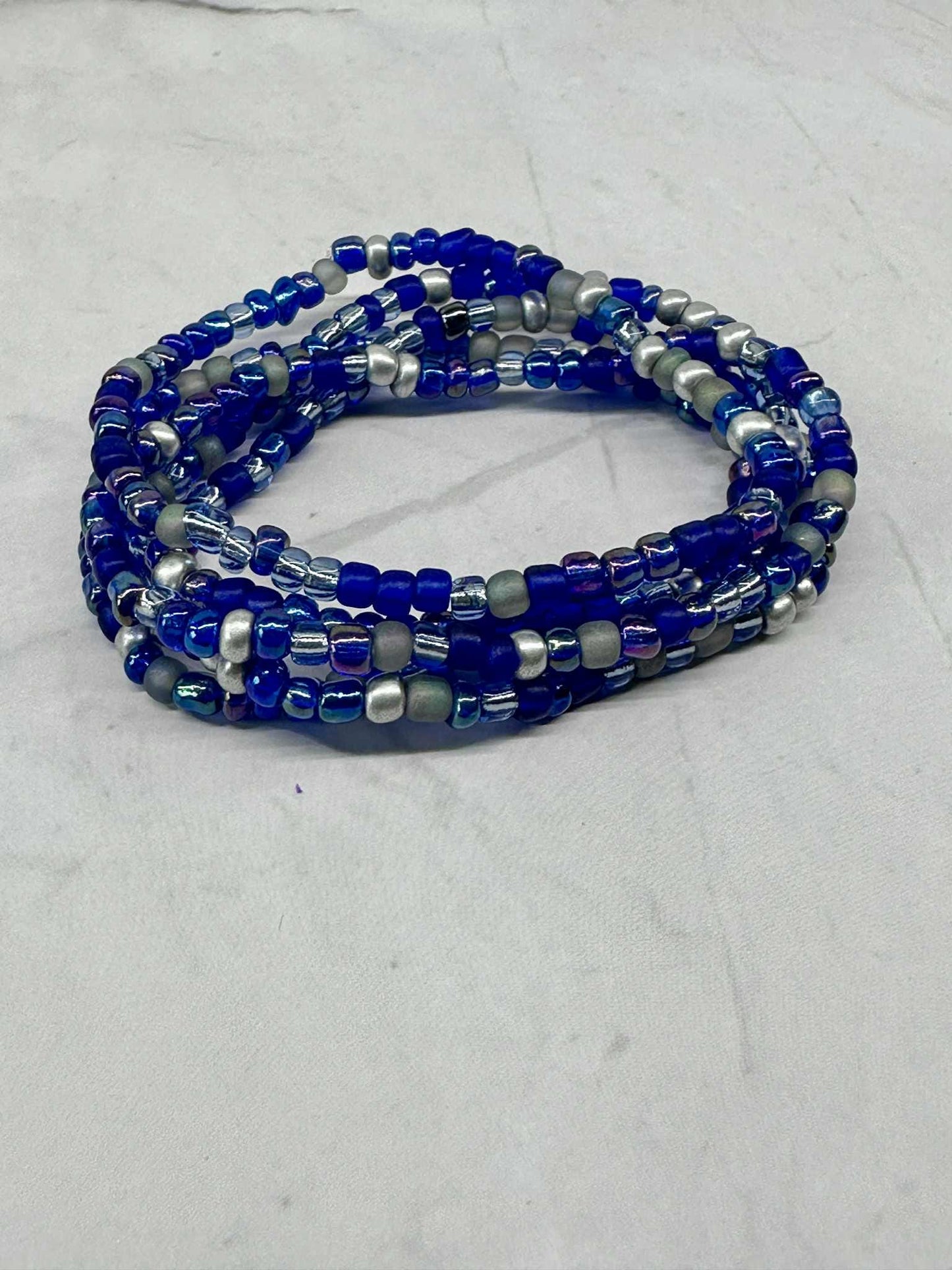 Single Strand Multi Blue Seed Bead Bracelet