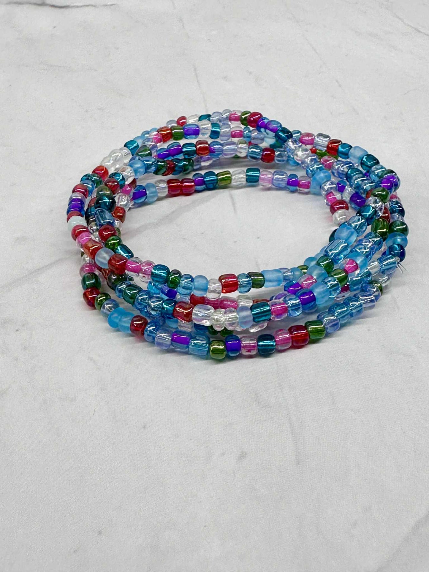 Single Strand Multi Turquoise/Berry Seed Bead Stretch Bracelet
