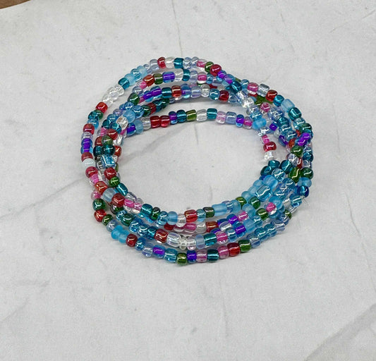 Single Strand Multi Turquoise/Berry Seed Bead Stretch Bracelet