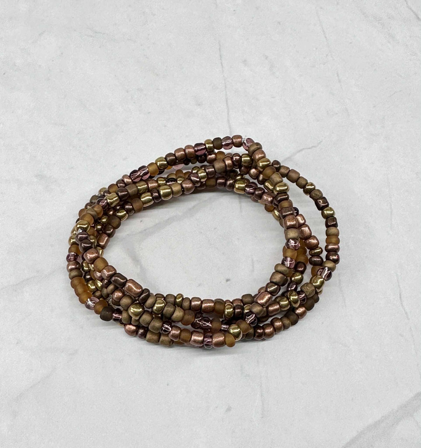 Single Strand Multi Mahogany Seed Bead Stretch Bracelet