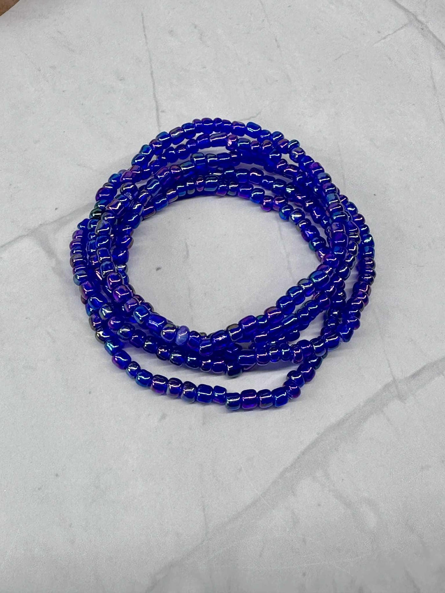 Single Strand Sapphire Seed Bead Stretch Bracelet