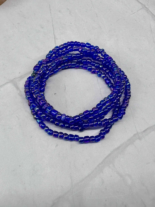Single Strand Sapphire Seed Bead Stretch Bracelet