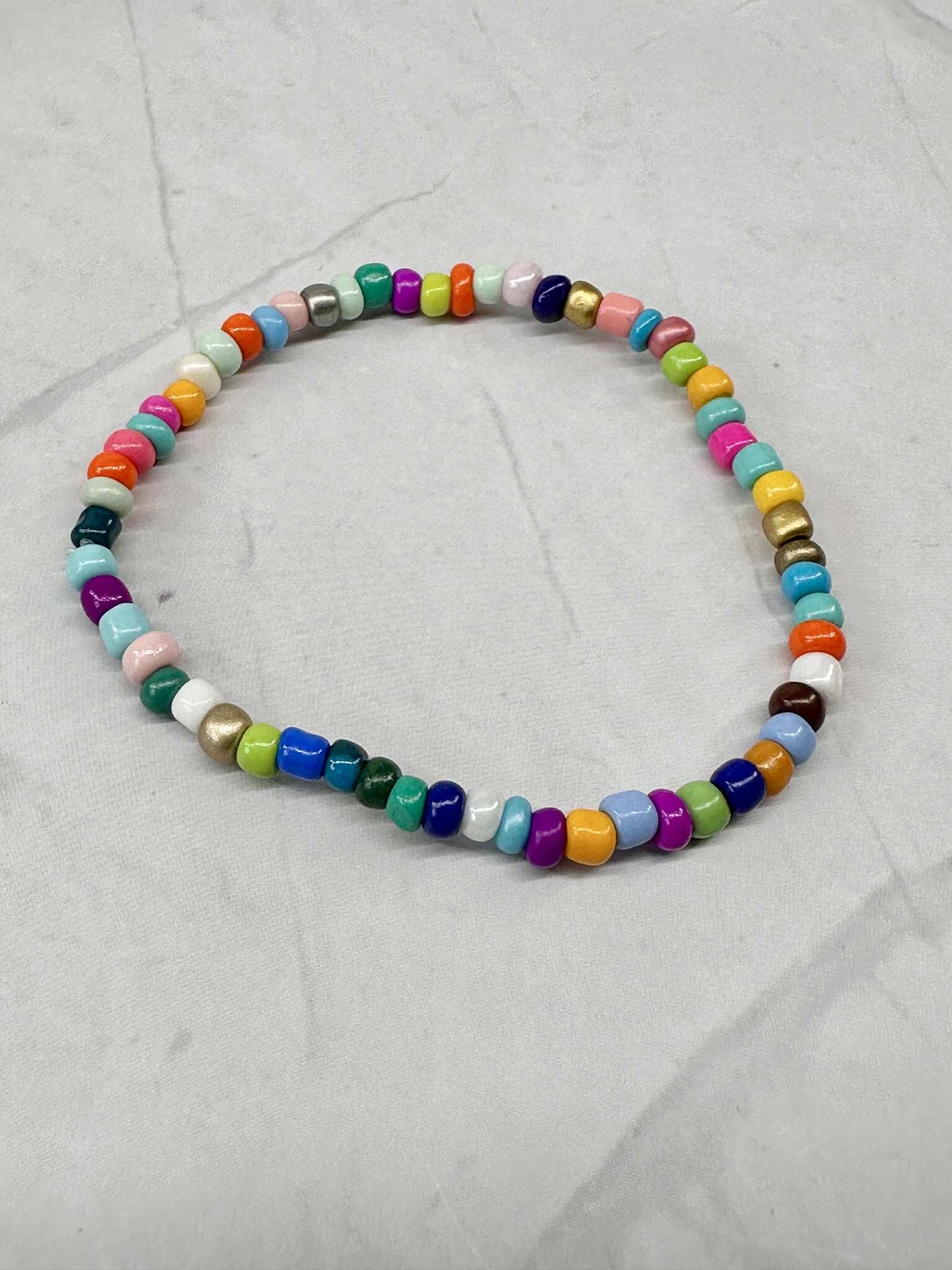Single Strand Shimmer Rainbow Seed Bead Bracelet