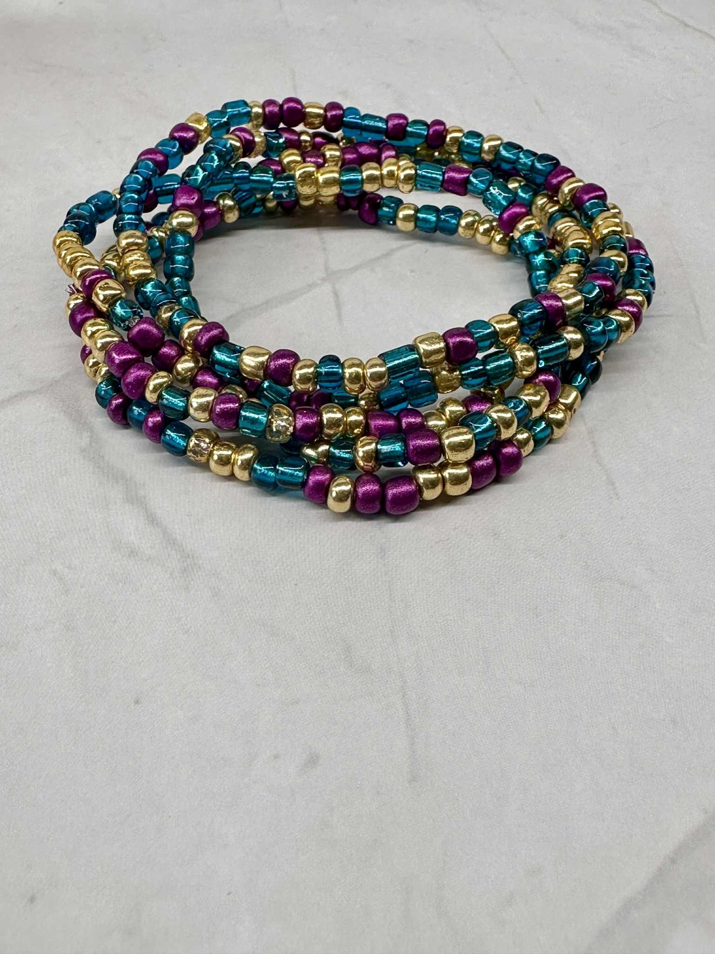 Single Strand Metallic Mardi Gras Seed Bead Bracelet