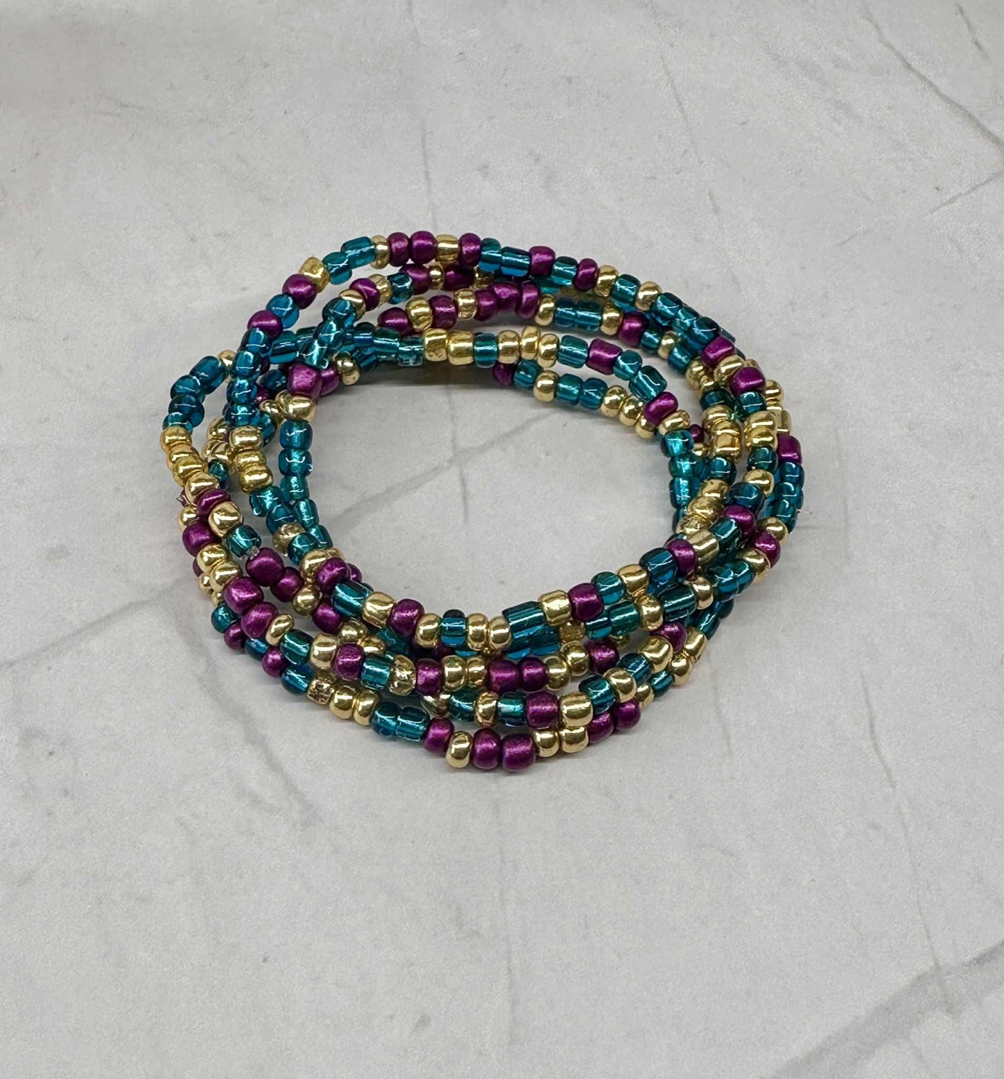 Single Strand Metallic Mardi Gras Seed Bead Bracelet