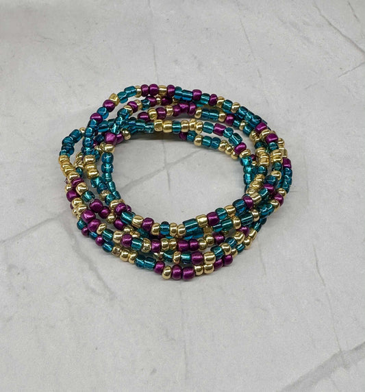 Single Strand Metallic Mardi Gras Seed Bead Bracelet