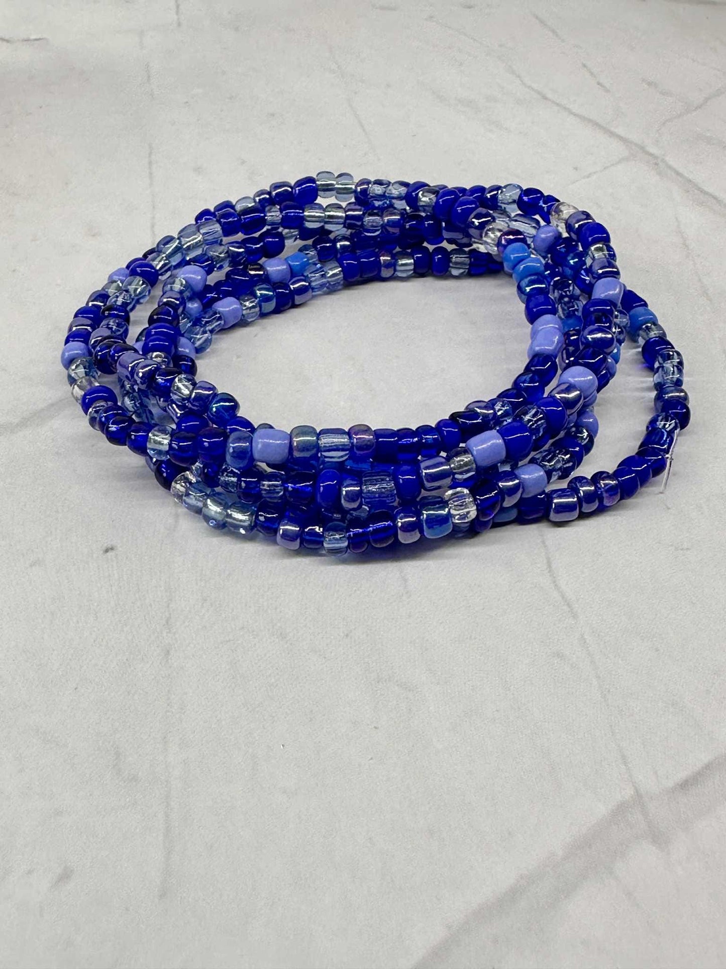 Single Strand Multi Blue Seed Bead Stretch Bracelet