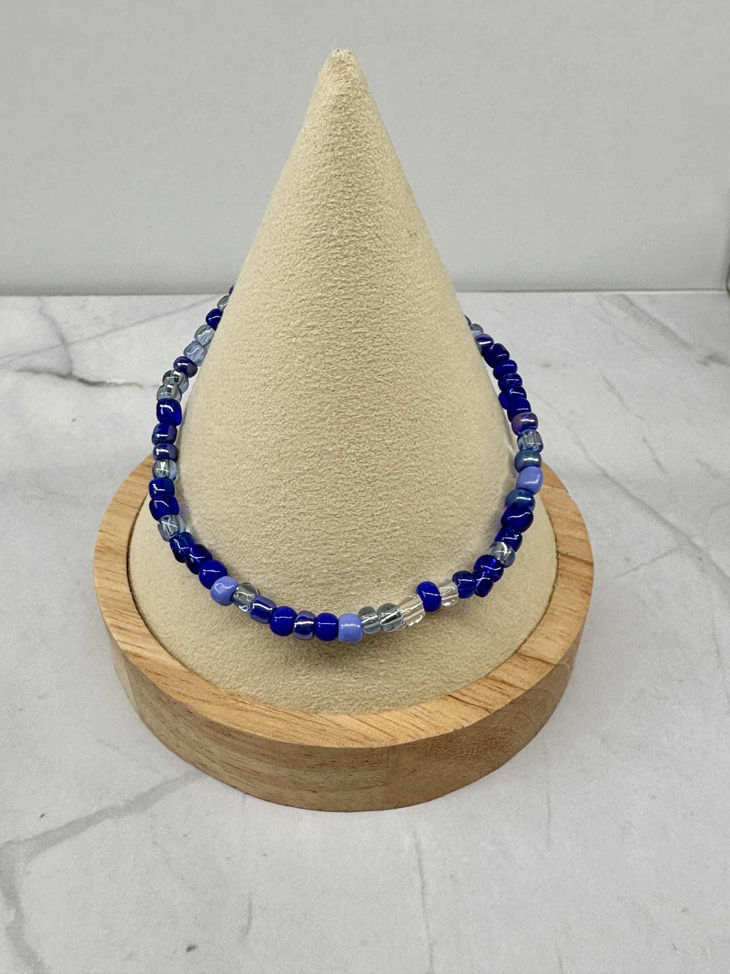 Single Strand Multi Blue Seed Bead Stretch Bracelet