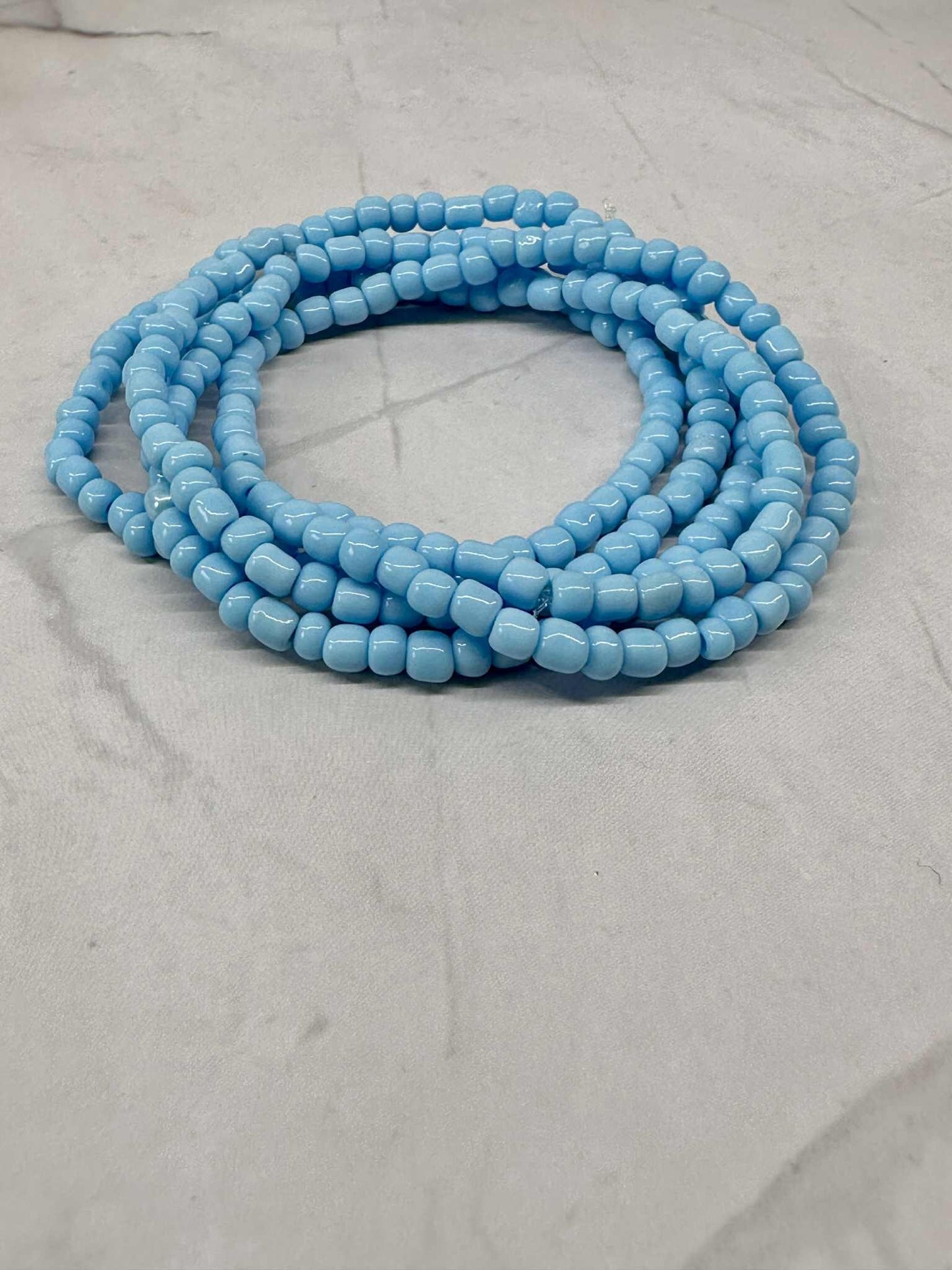 Single Strand Light Blue Seed Bead Stretch Bracelet